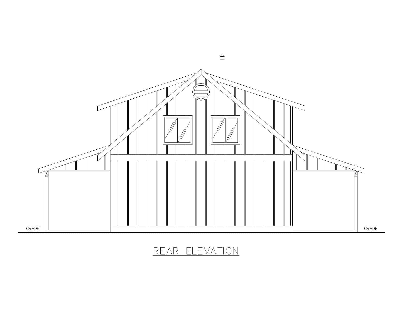Home Plan Rear Elevation of this 2-Bedroom,1078 Sq Ft Plan -132-1785