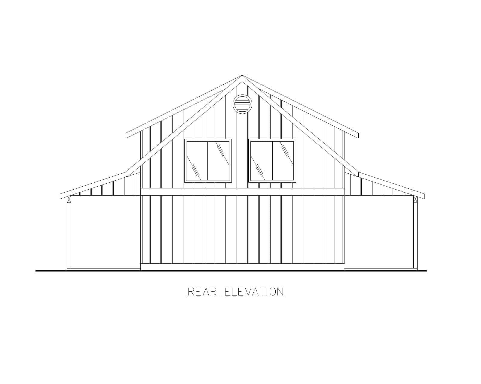 Home Plan Rear Elevation of this 2-Bedroom,1136 Sq Ft Plan -132-1791