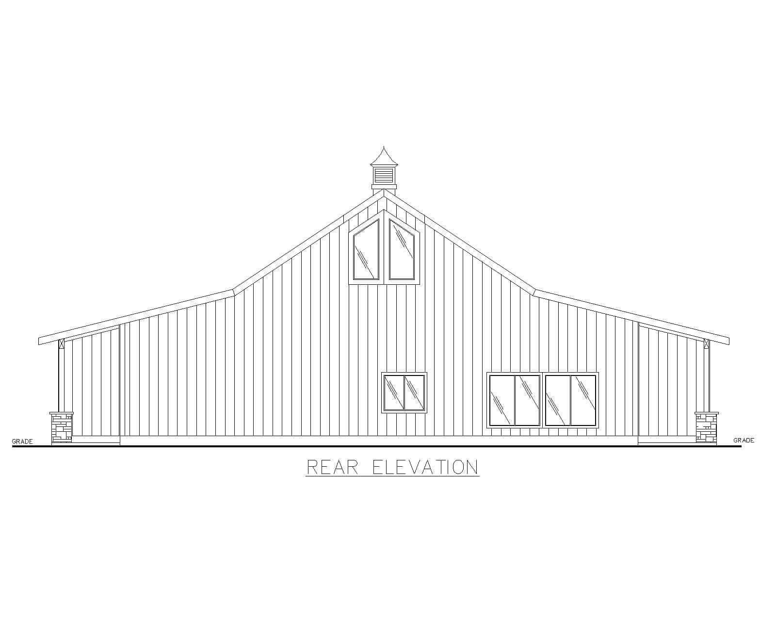 Home Plan Rear Elevation of this 1-Bedroom,954 Sq Ft Plan -132-1796