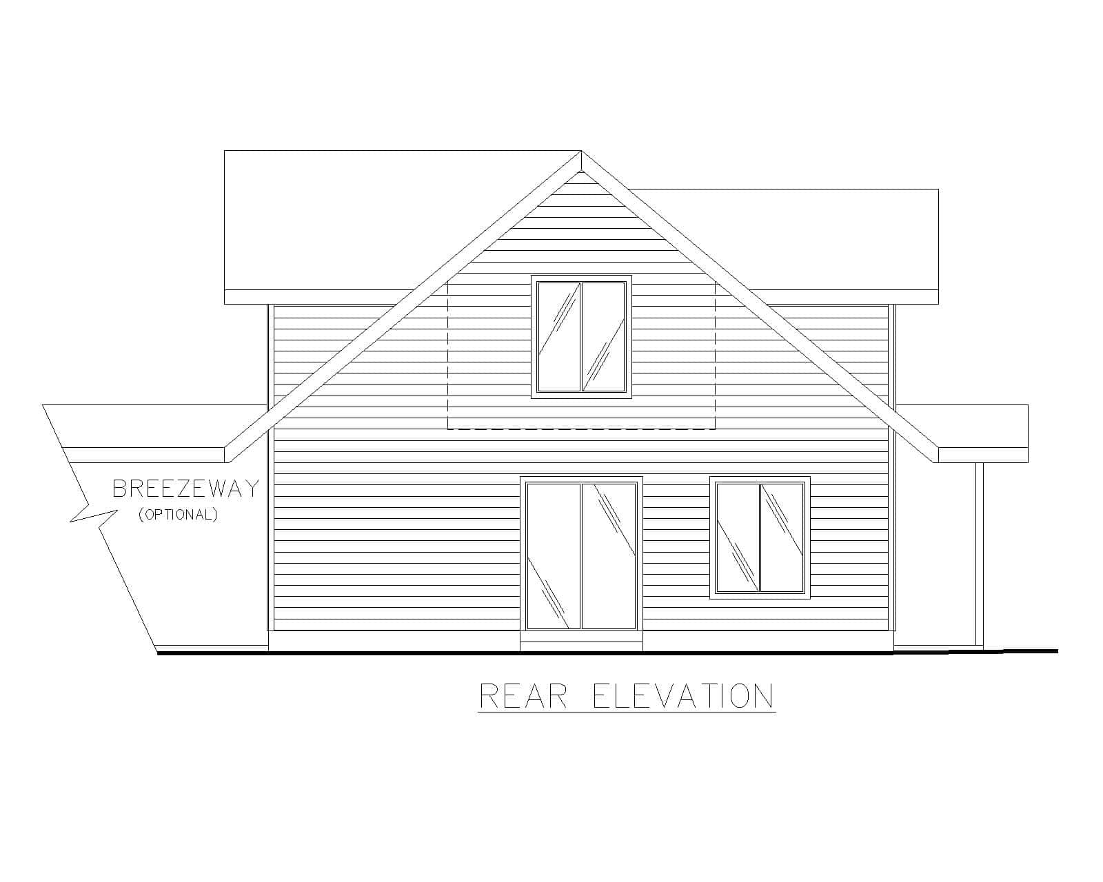 Home Plan Rear Elevation of this 2-Bedroom,1079 Sq Ft Plan -132-1797