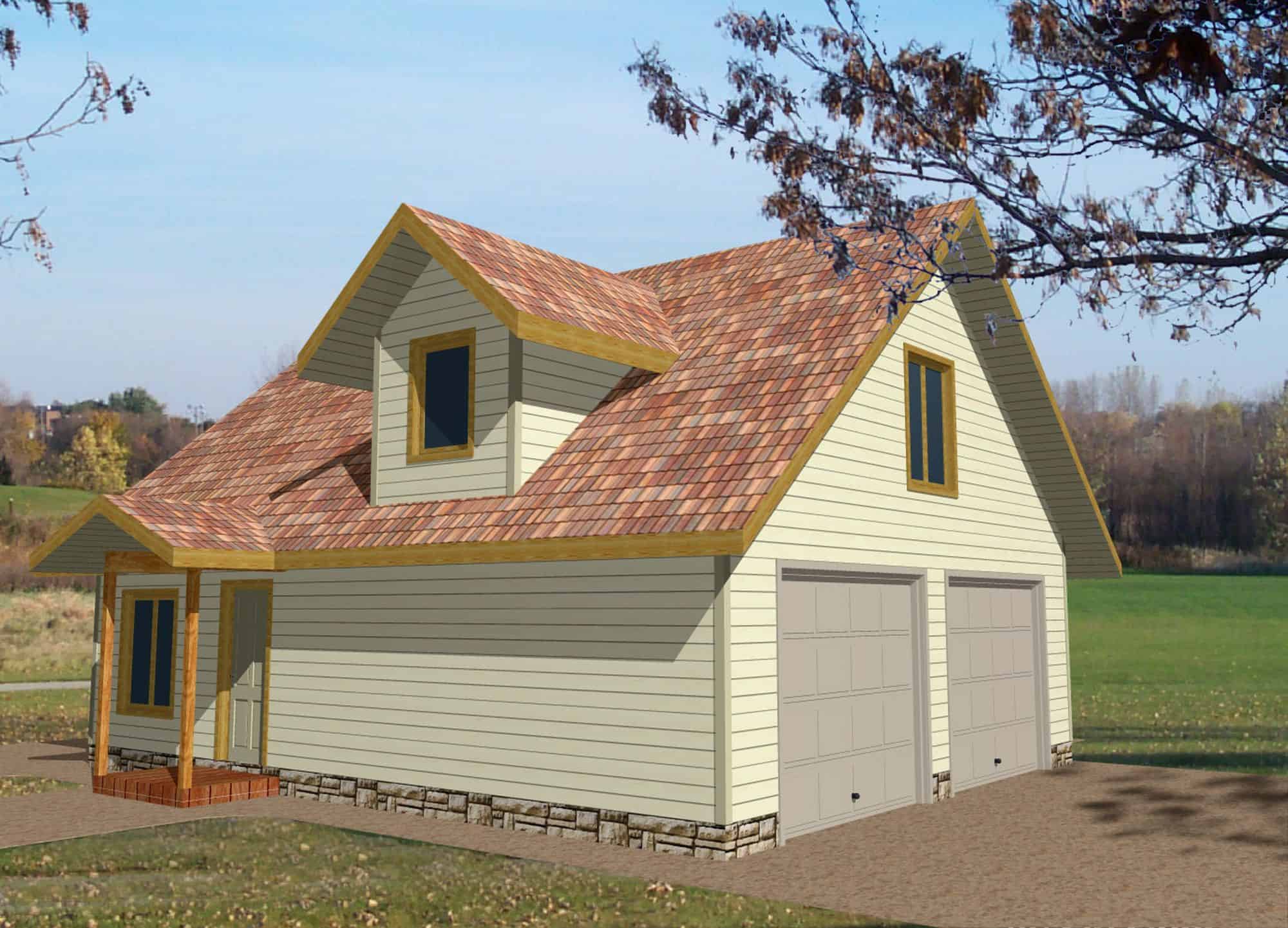 Front elevation of Garage w/Apartments home (ThePlanCollection: House Plan #132-1797)