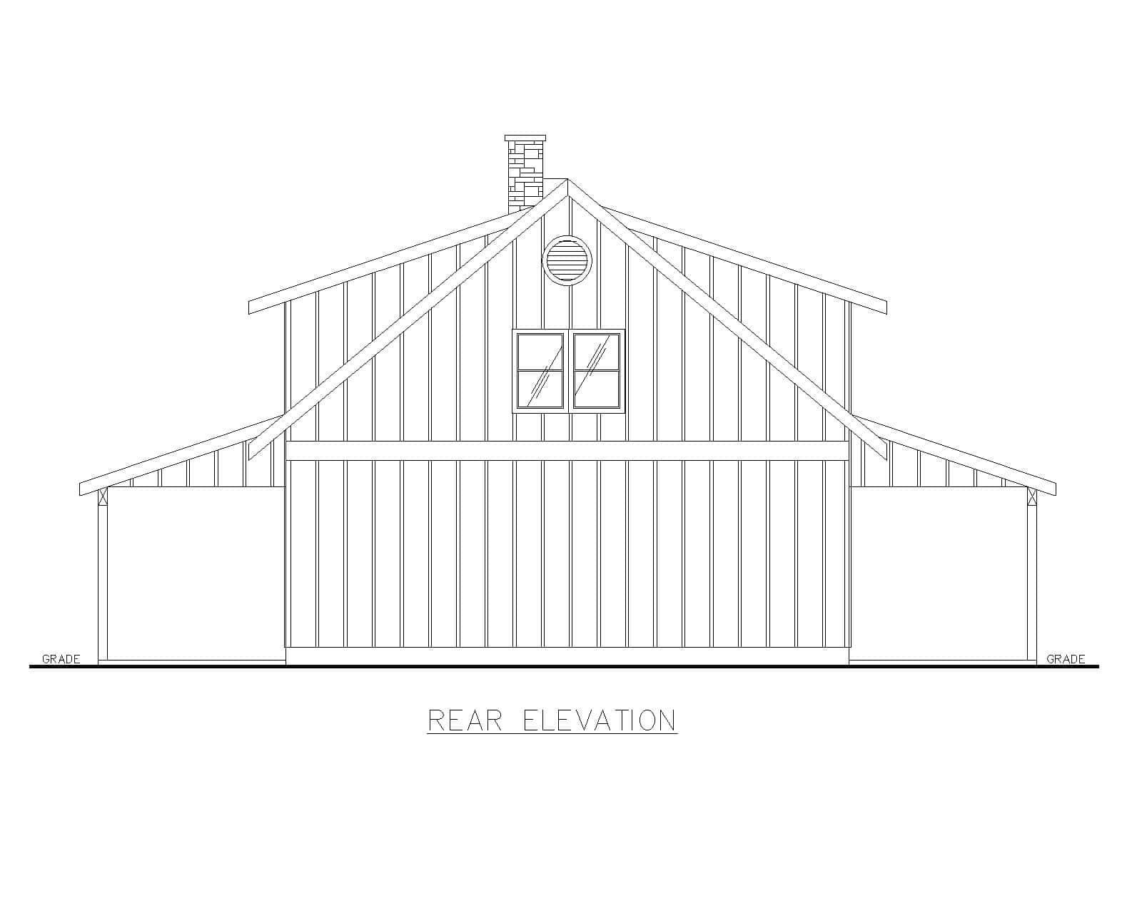 Home Plan Rear Elevation of this 2-Bedroom,909 Sq Ft Plan -132-1801