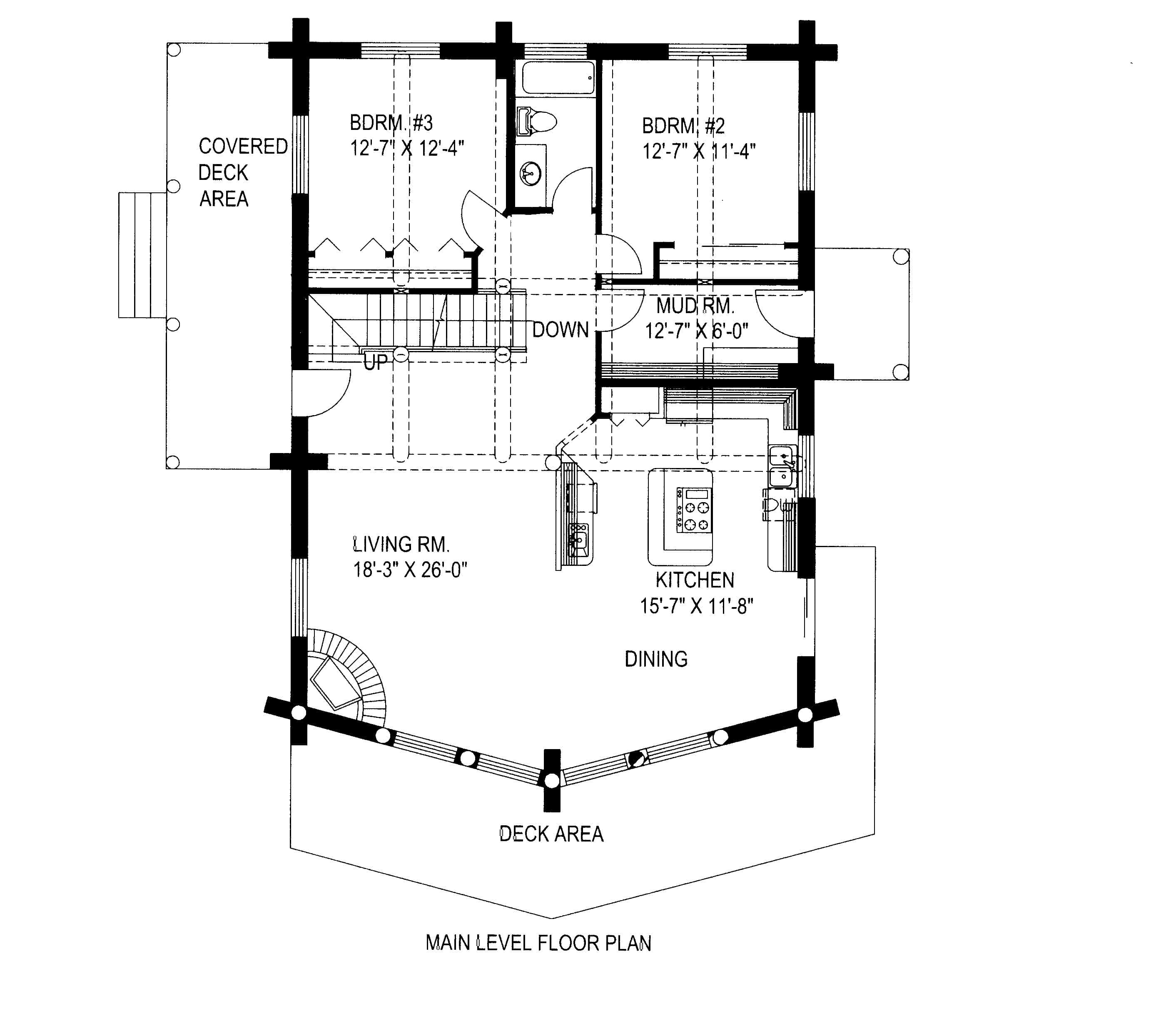 Main Level of Cabin Plan #132-1804