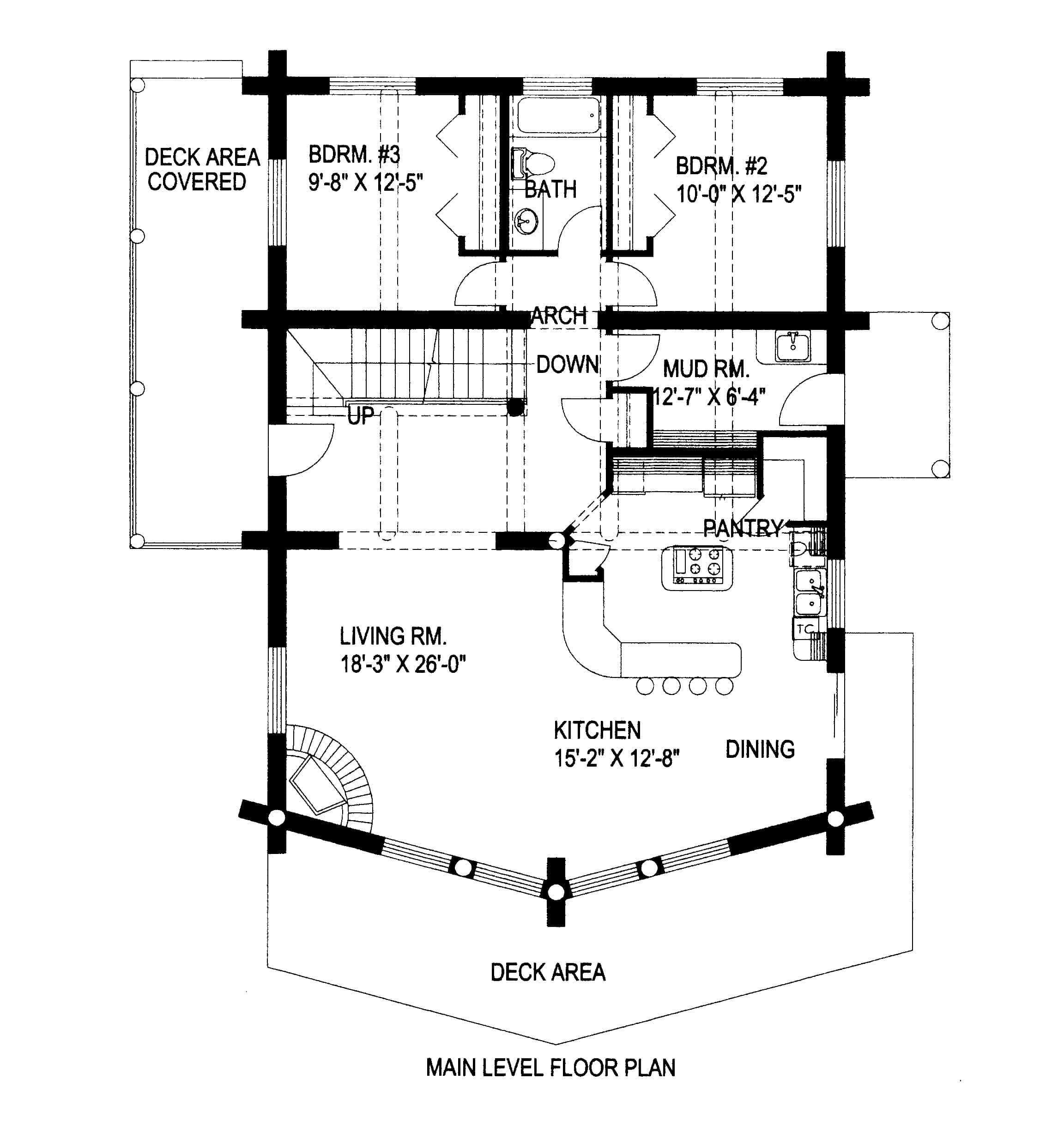 Main Level of Cabin Plan #132-1805