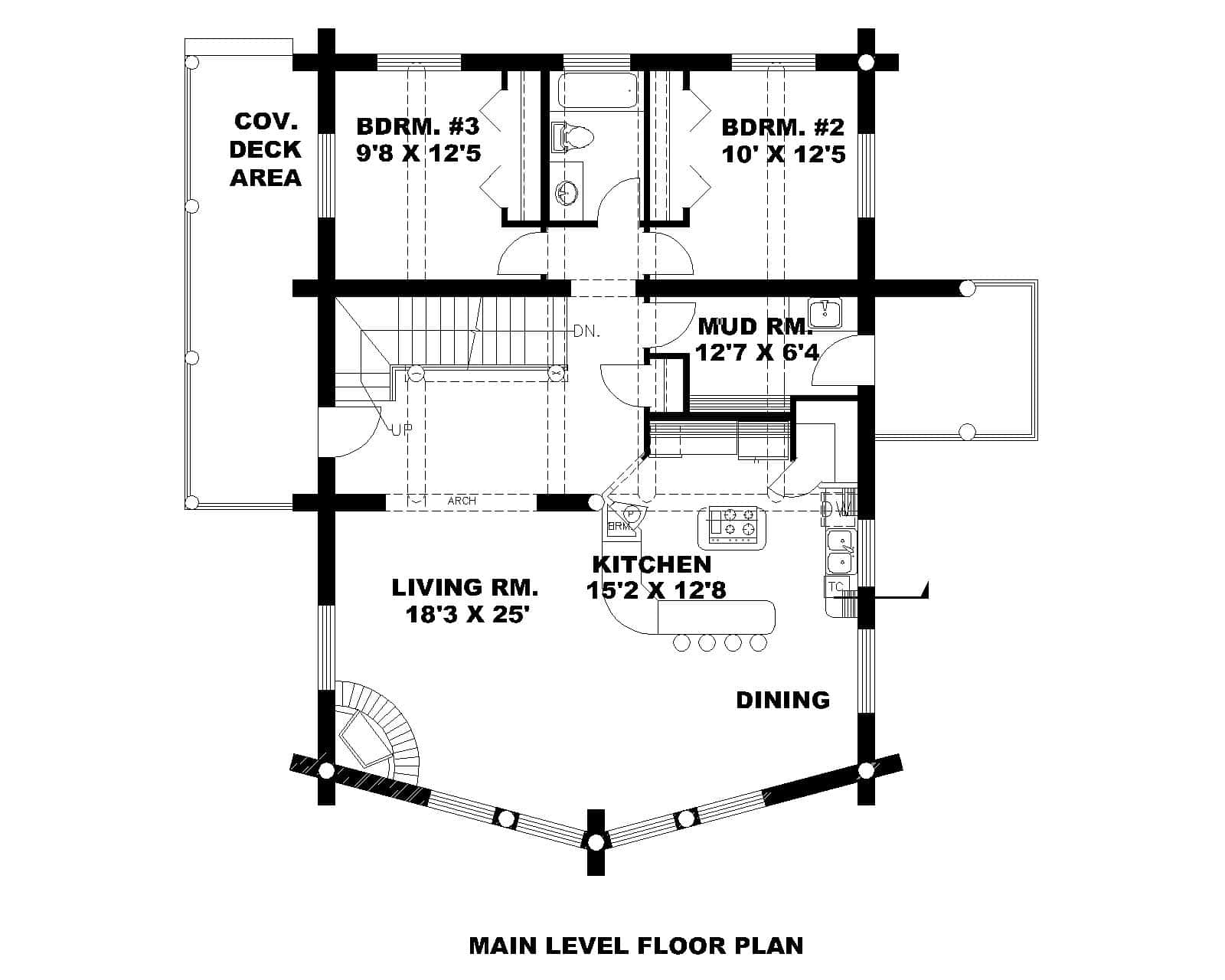 Main Level of Cabin Plan #132-1806