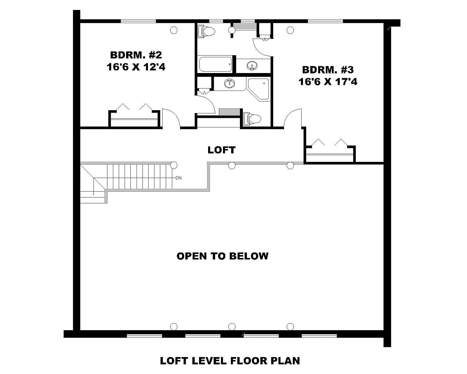 Upper Level of Cabin Plan #132-1807