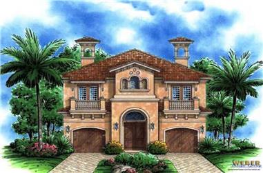 3-Bedroom, 4050 Sq Ft Spanish House Plan - 133-1005 - Front Exterior