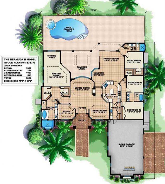 Mediterranean House Plan - 4 Bedrms, 3 Baths - 3337 Sq Ft - #133-1012