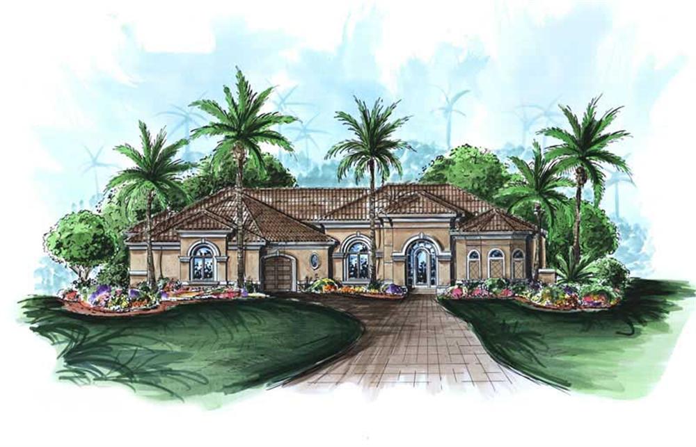 This image shows the exterior of these Mediterranean Plans, Florida Designs.