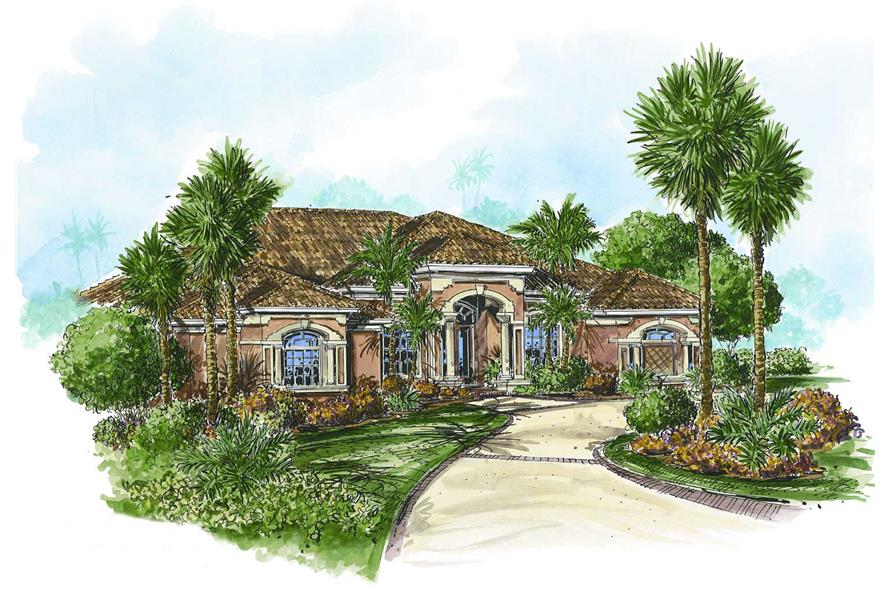 4-Bedroom, 3357 Sq Ft Florida Style House Plan - 133-1047 - Front Exterior