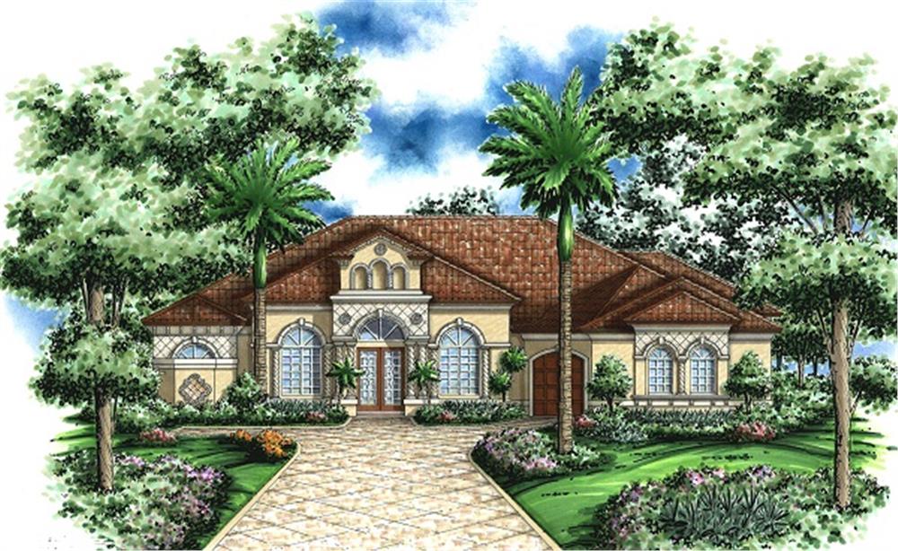 Front elevation of Spanish home (ThePlanCollection: House Plan #133-1060)