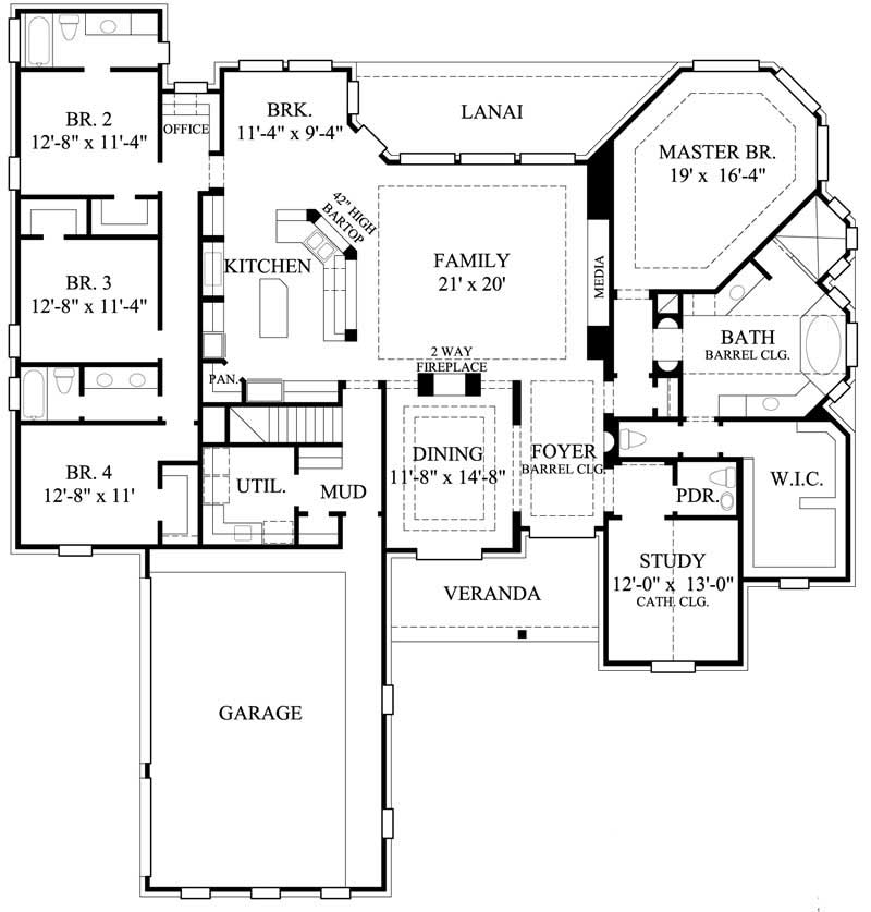 Floor Plan First Story of Farmhouse Plan #134-1004