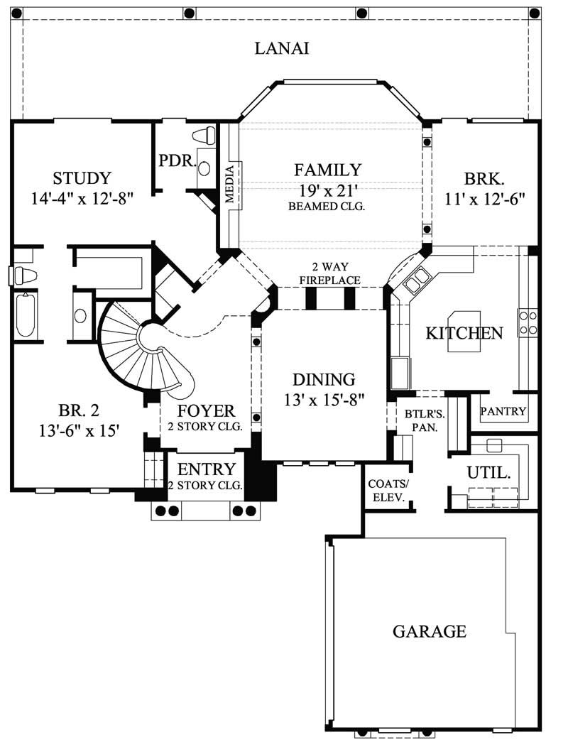 Floor Plan First Story of Mediterranean Plan #134-1007
