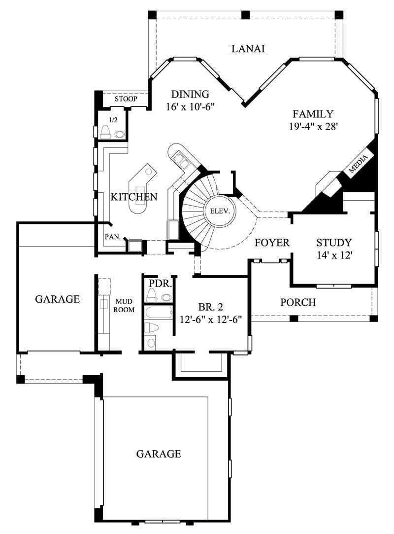 Floor Plan First Story of Luxury Plan #134-1008