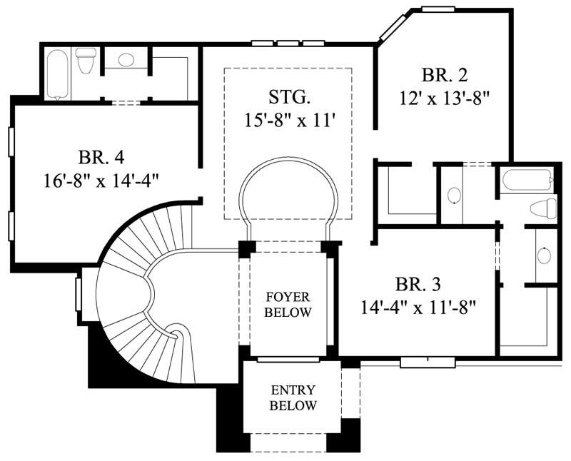 Floor Plan Second Story of Luxury Plan #134-1009