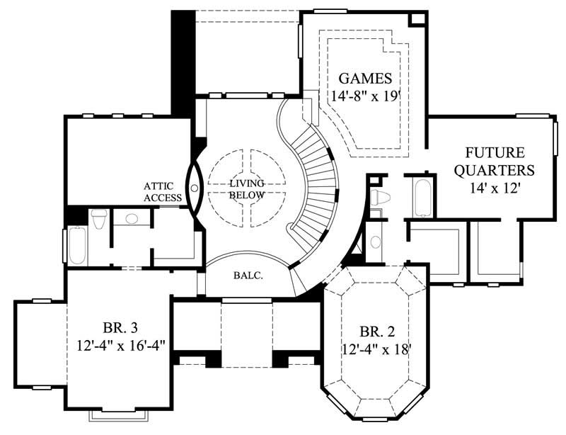 Floor Plan Second Story of Mediterranean Plan #134-1013