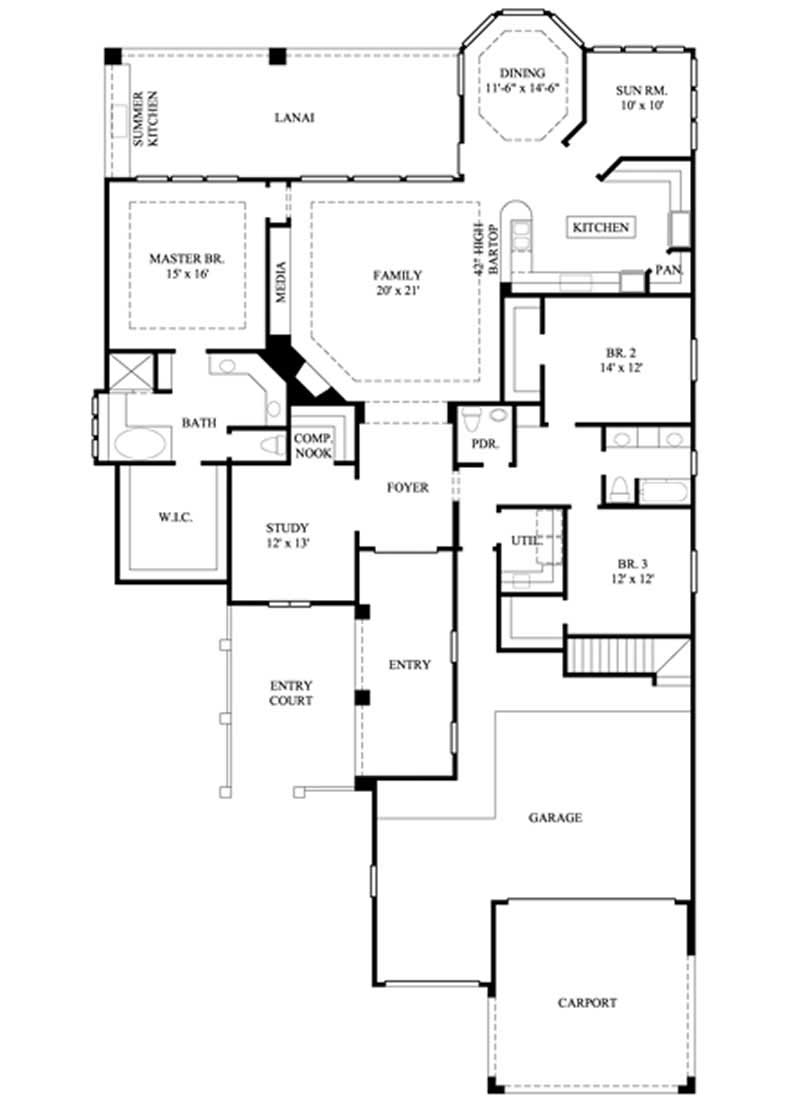 Floor Plan First Story of Ranch Plan #134-1015