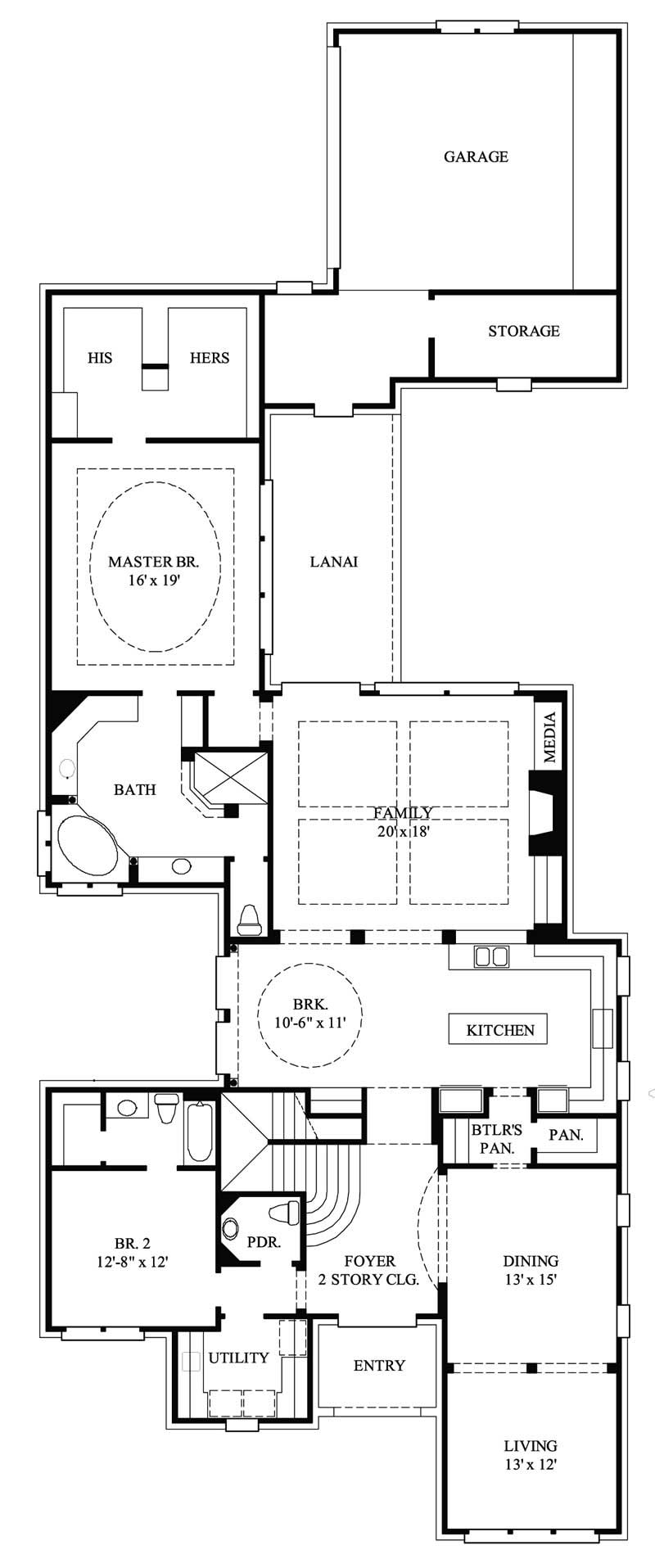 Floor Plan First Story of Traditional Plan #134-1018