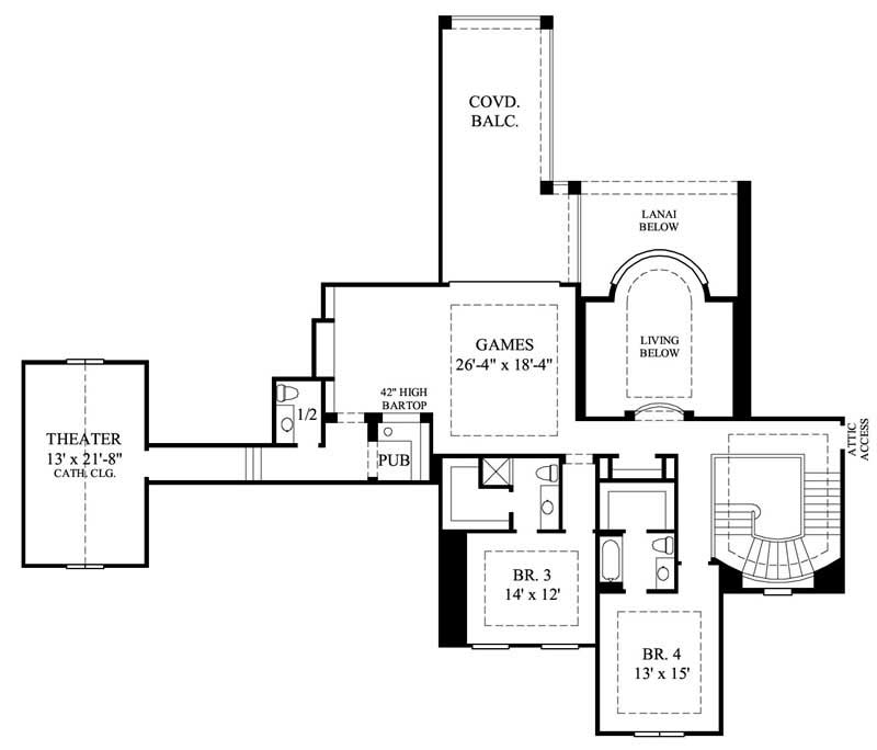Floor Plan Second Story of Farmhouse Plan #134-1022