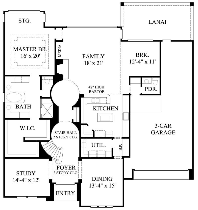 Floor Plan First Story of Mediterranean Plan #134-1025