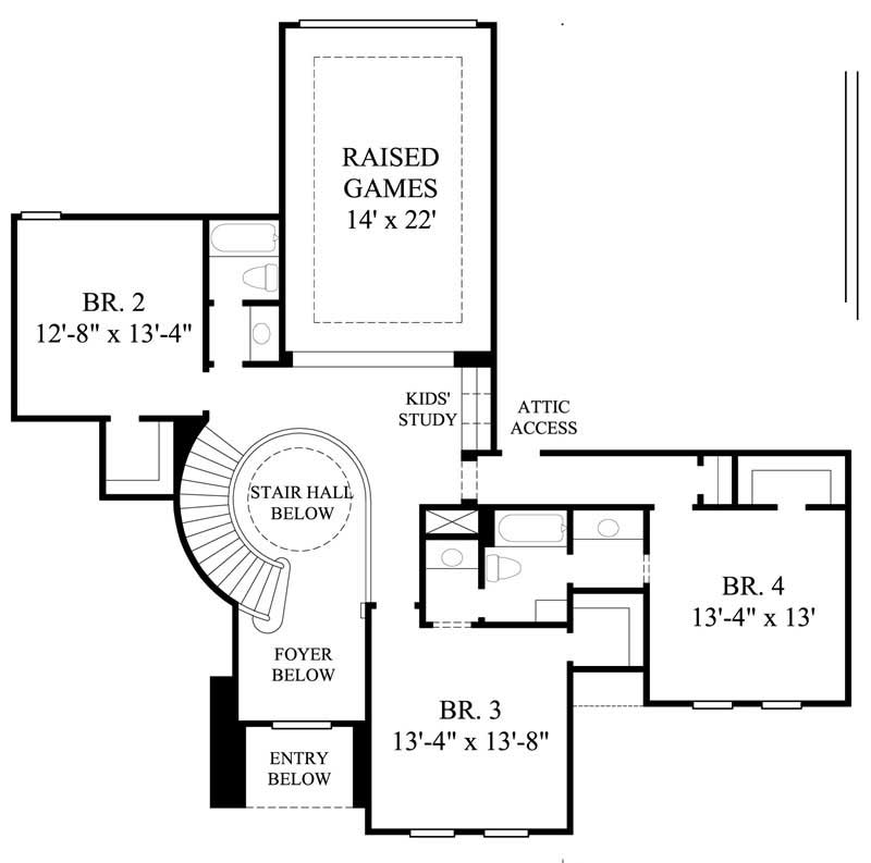 Floor Plan Second Story of Mediterranean Plan #134-1025