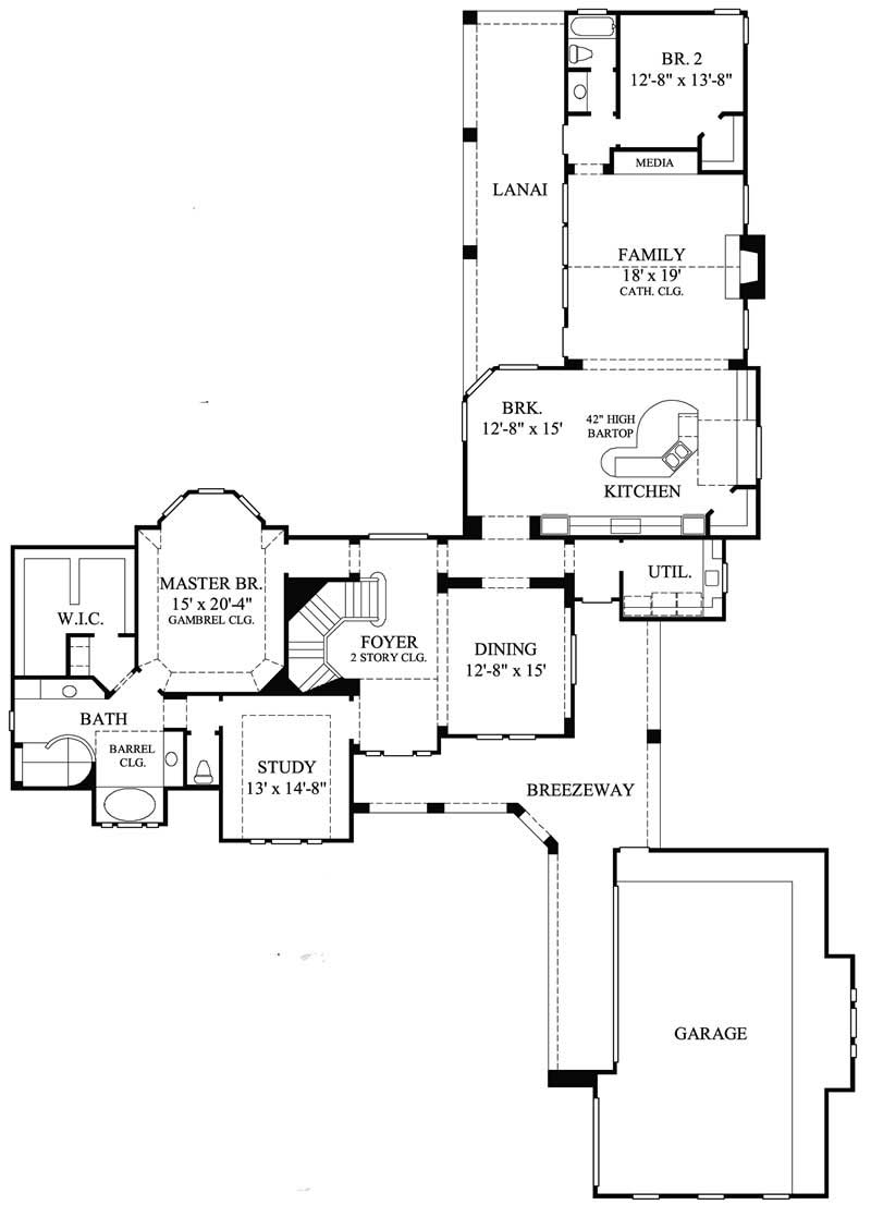 Floor Plan First Story of Luxury Plan #134-1028