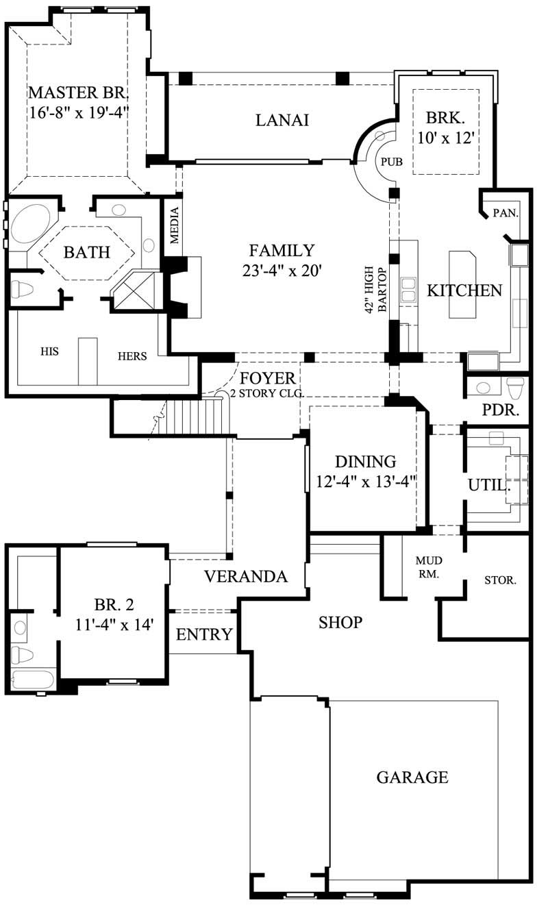 Floor Plan First Story of Mediterranean Plan #134-1030