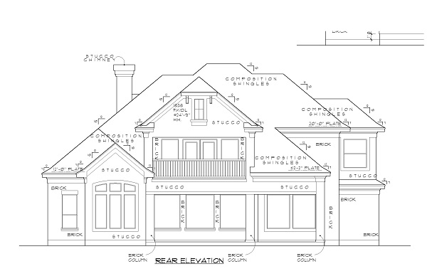 Home Plan Rear Elevation of this 4-Bedroom,3869 Sq Ft Plan -134-1031