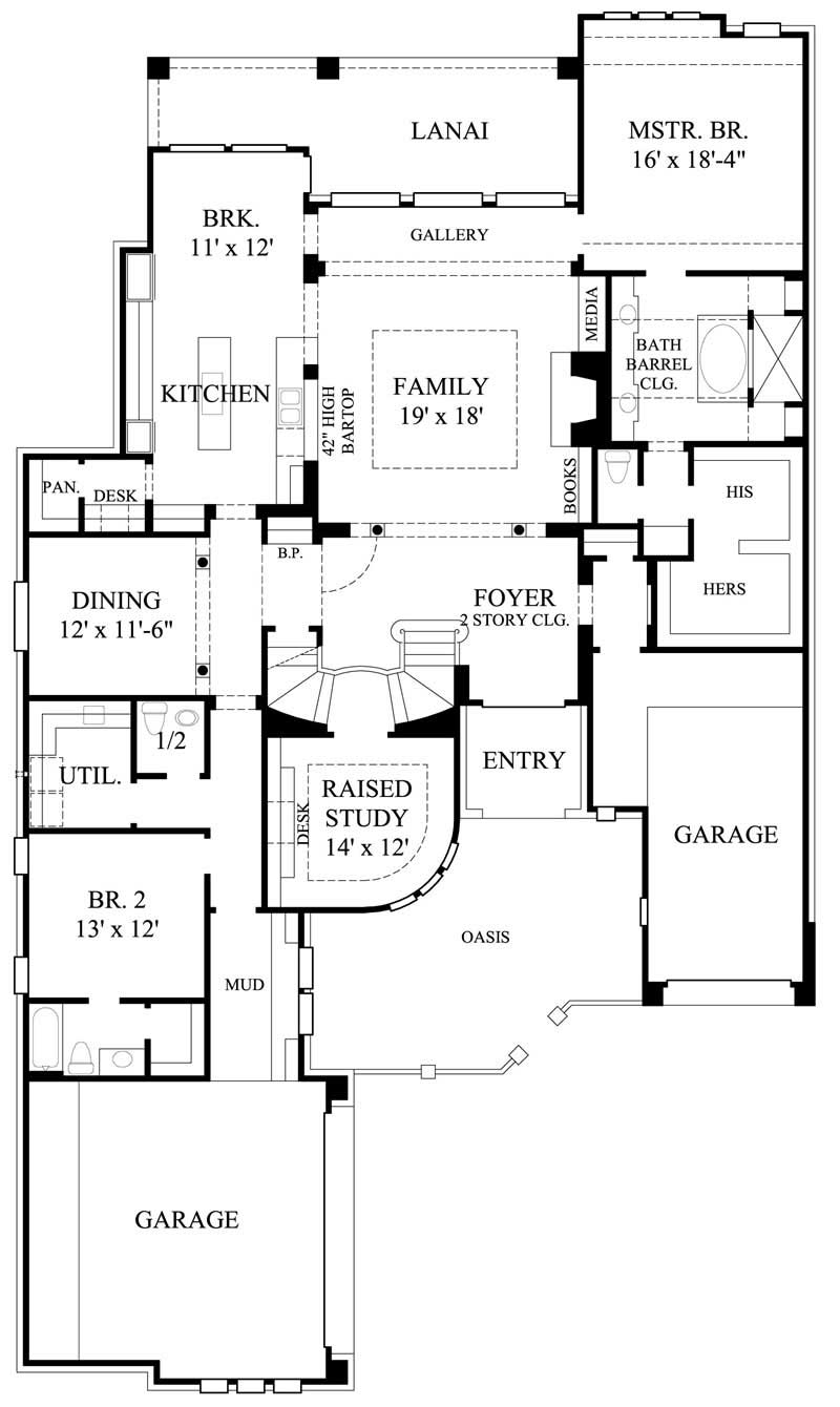 Floor Plan First Story of Luxury Plan #134-1031