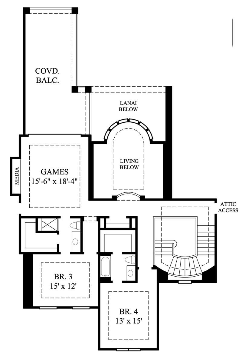 Floor Plan Second Story of Traditional Plan #134-1041