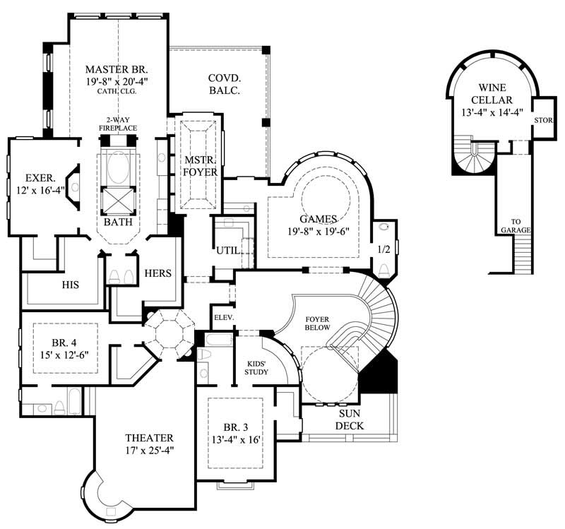 Floor Plan Second Story of Mediterranean Plan #134-1047
