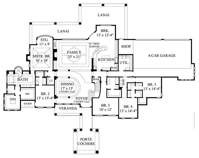 Floor Plan First Story of Mediterranean Plan #134-1048
