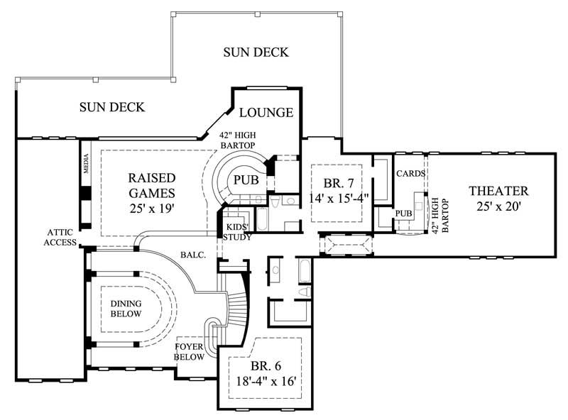 Floor Plan Second Story of Mediterranean Plan #134-1048