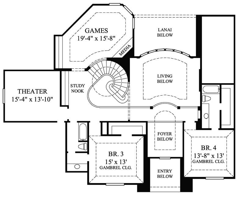 Floor Plan Second Story of Luxury Plan #134-1049