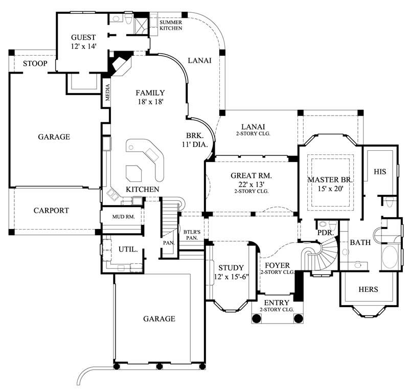 Floor Plan First Story of European Plan #134-1063