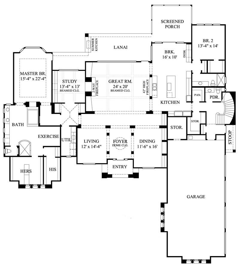 Floor Plan First Story of Mediterranean Plan #134-1064