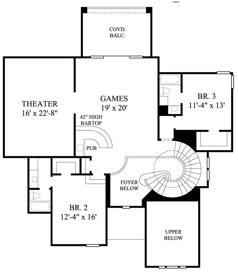 Floor Plan Second Story of Mediterranean Plan #134-1066