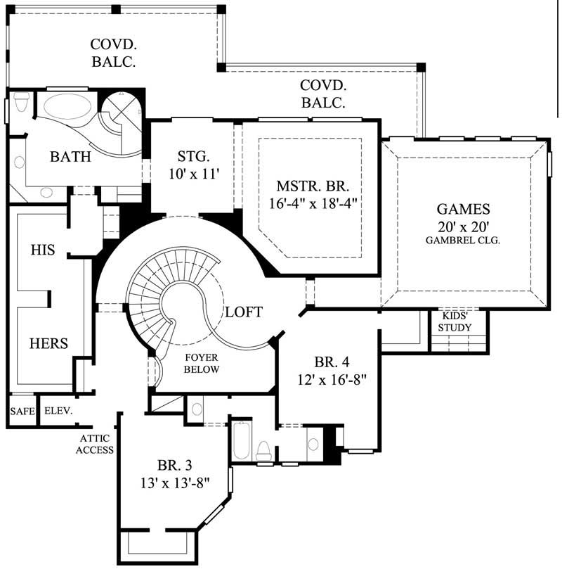 Floor Plan Second Story of Luxury Plan #134-1068