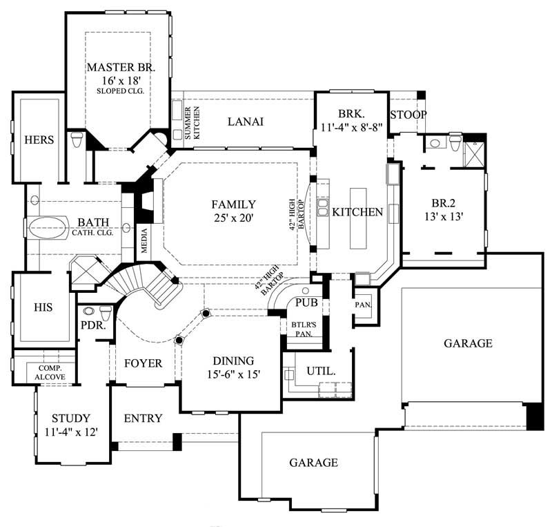 Floor Plan First Story of European Plan #134-1073