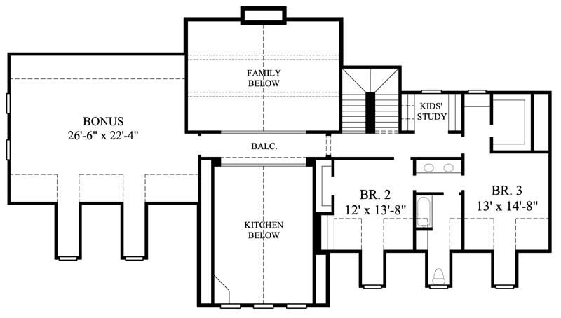 Floor Plan Second Story of Country Plan #134-1076