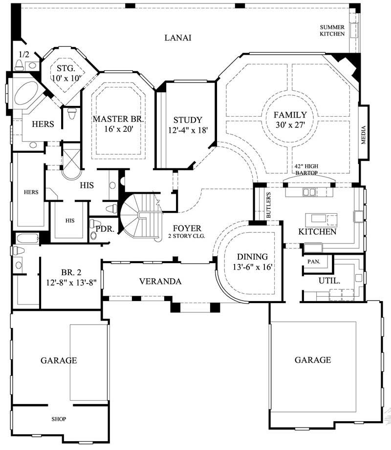Floor Plan First Story of Mediterranean Plan #134-1079