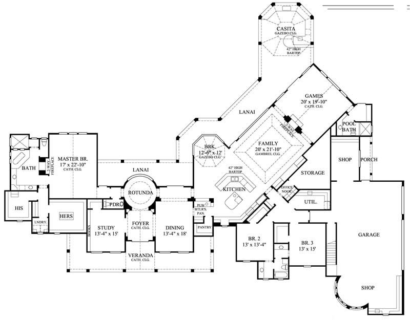 Floor Plan First Story of Farmhouse Plan #134-1080