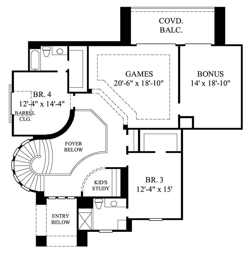 Floor Plan Second Story of Mediterranean Plan #134-1081