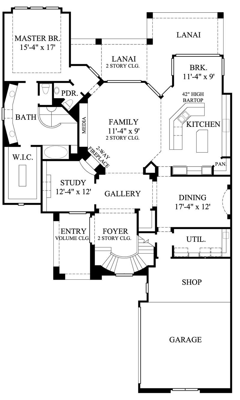Floor Plan First Story of Mediterranean Plan #134-1084