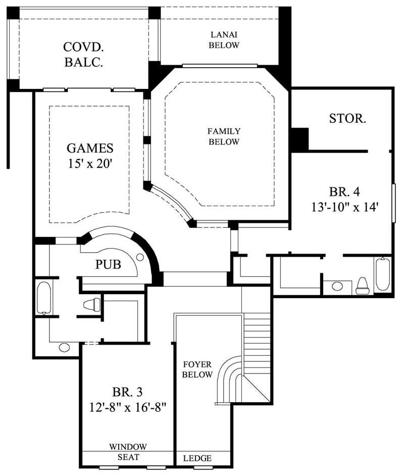 Floor Plan Second Story of Country Plan #134-1090