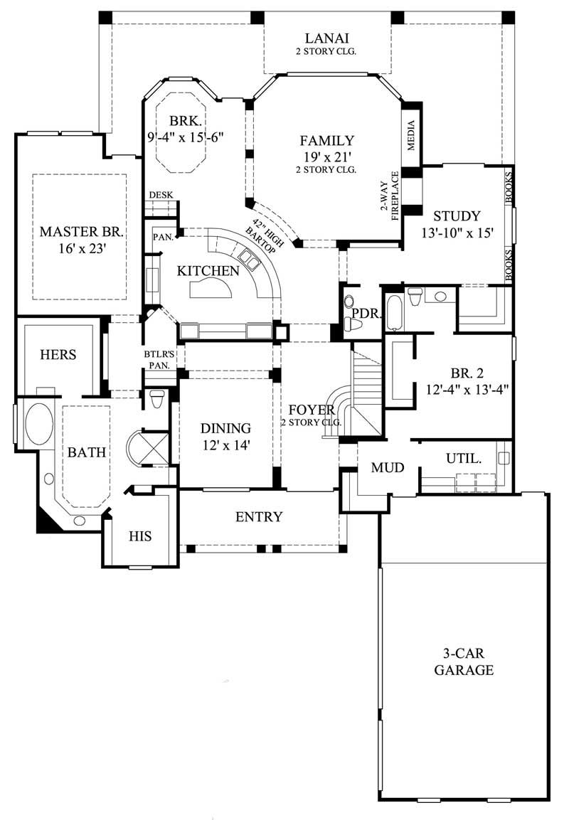Floor Plan First Story of Luxury Plan #134-1091
