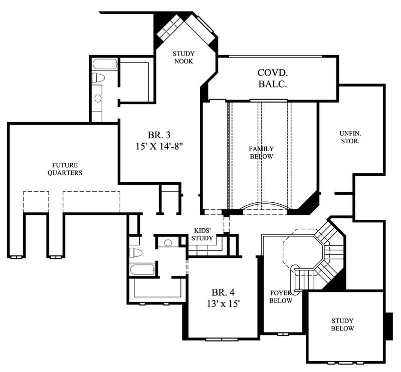 Floor Plan Second Story of European Plan #134-1098
