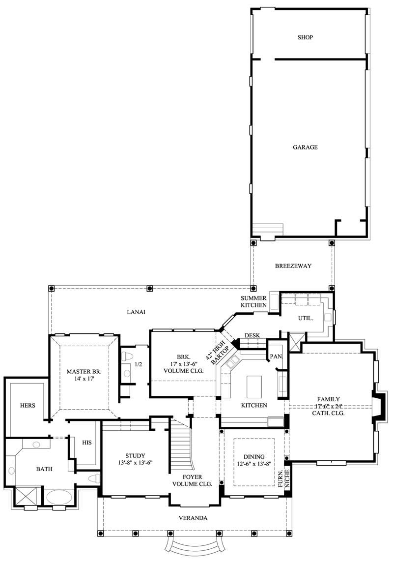 Floor Plan First Story of Country Plan #134-1100