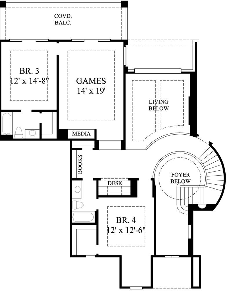 Floor Plan Second Story of European Plan #134-1108