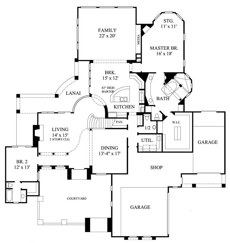 Floor Plan First Story of Mediterranean Plan #134-1113